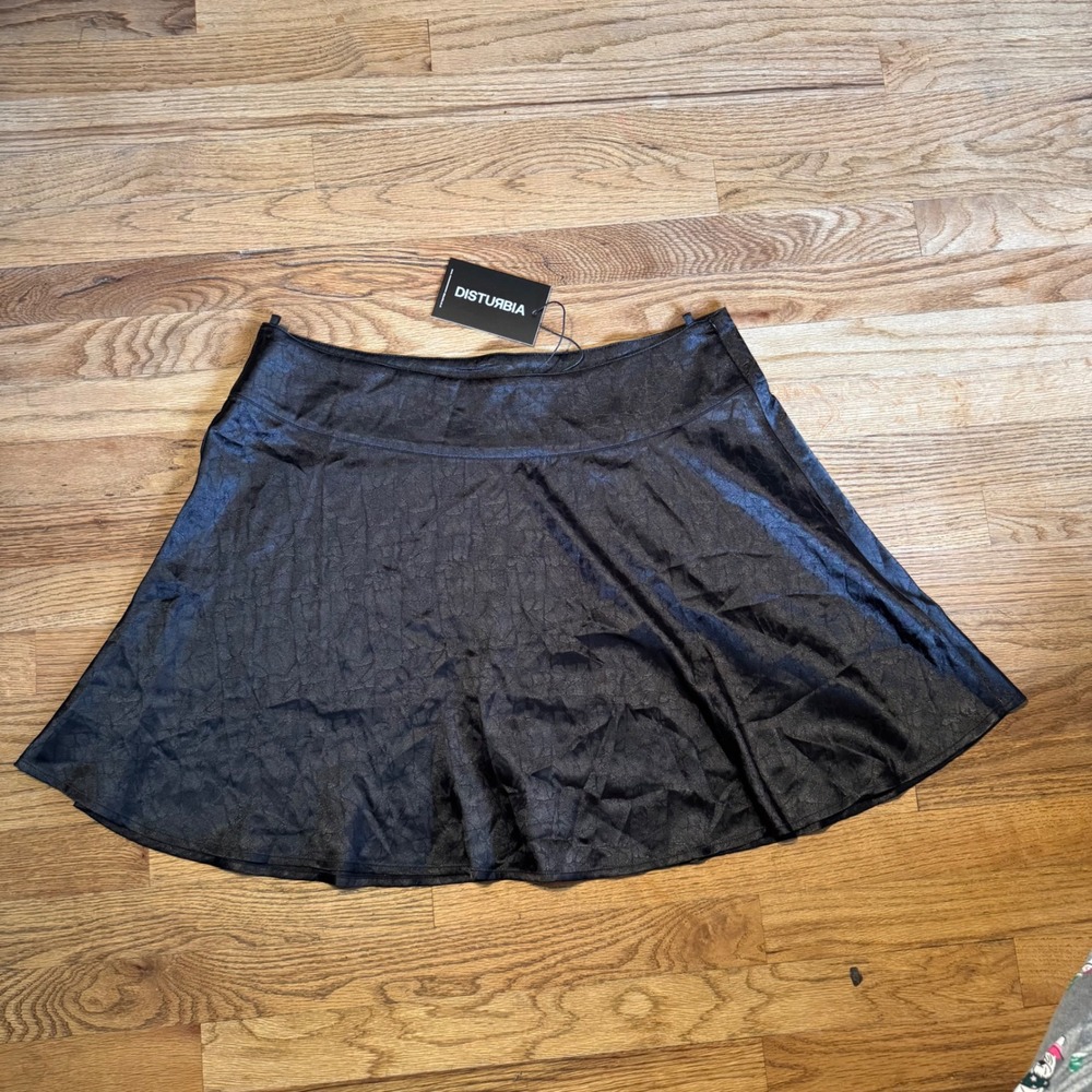 Disturbia Black Spider Web Embossed Satin Mini Skirt Gothic Alt US 14 UK 18